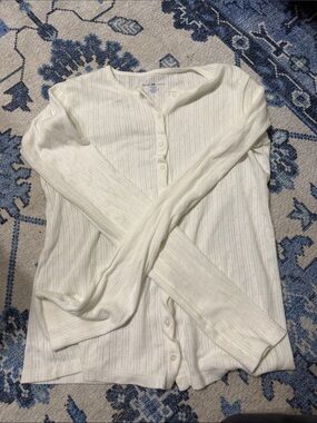 Brandy Melville Cream Ribbed Button-Up Long Sleeve Top/Sweater